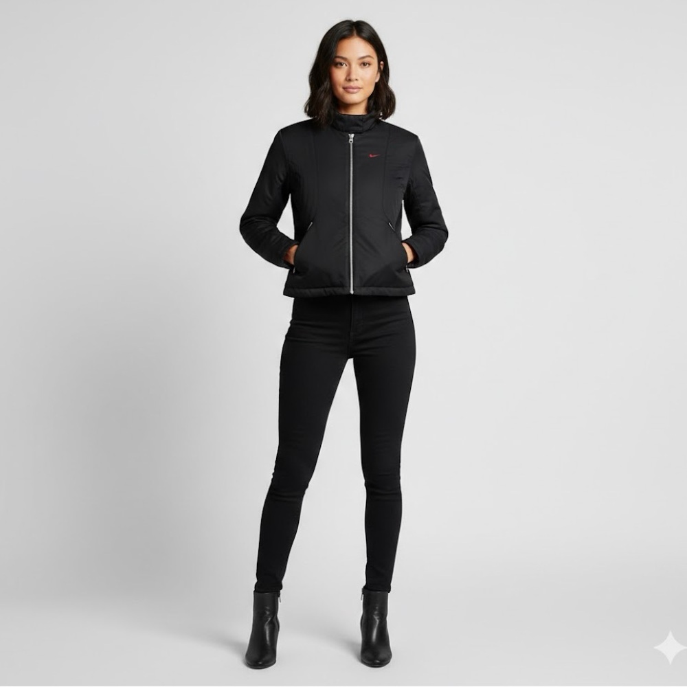 Nike Front Zip Insulated Motocycle Jacket Cropped Black Women’s size Medium